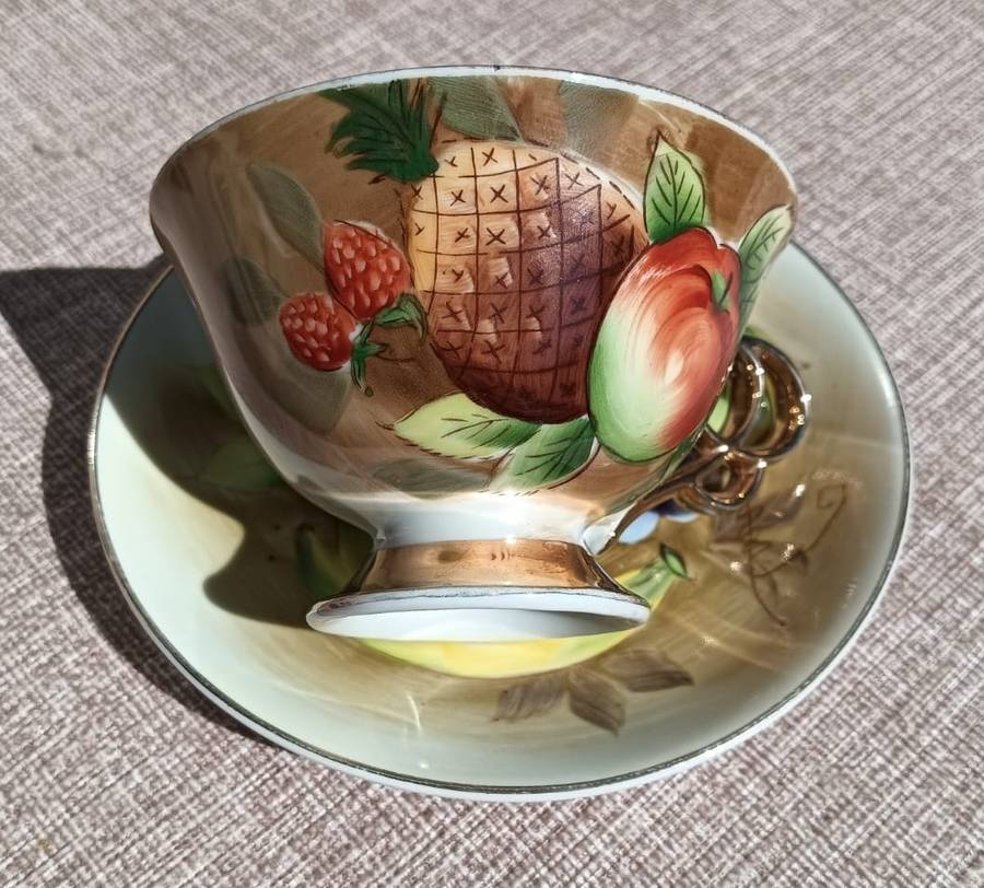 Four(4) Gold Gilded Porcelain Duos - Vintage Italian Balboa Fruit Design - Handmade and Hand Painted