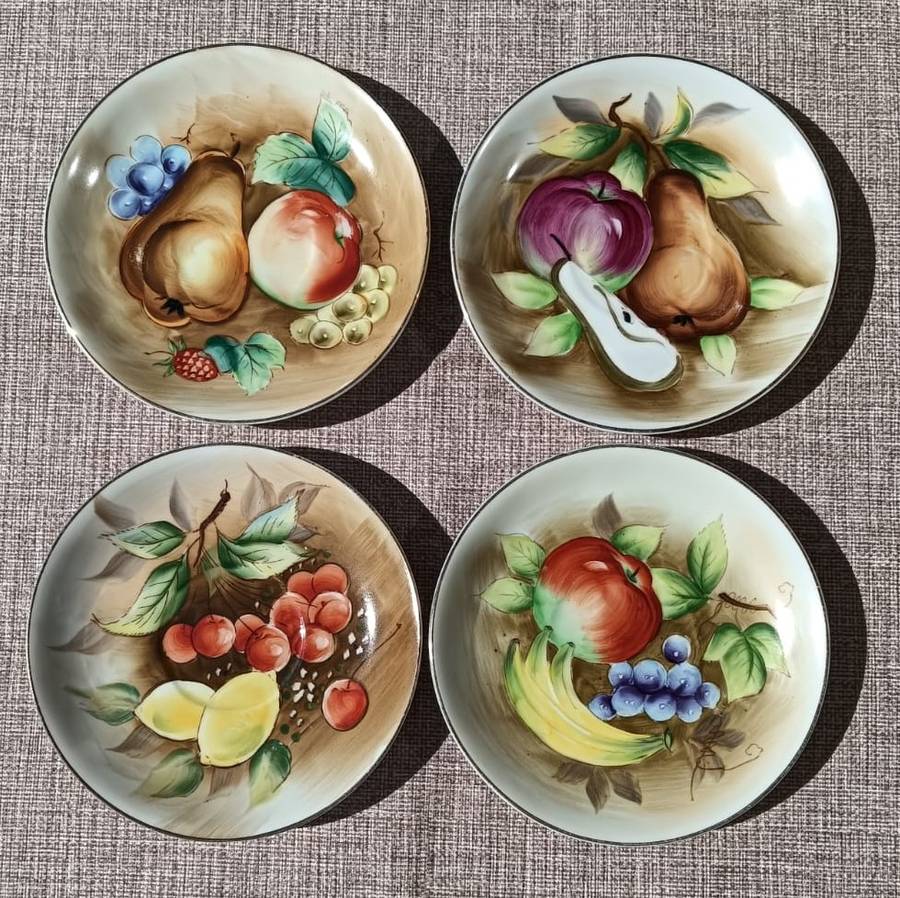 Four(4) Gold Gilded Porcelain Duos - Vintage Italian Balboa Fruit Design - Handmade and Hand Painted
