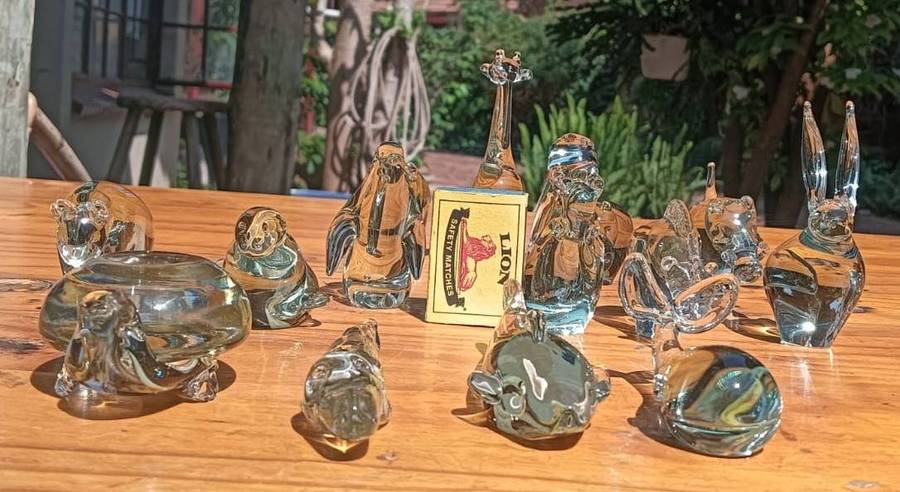 Large Group of 14 Ngwenya Glass Animals: Uncommon Rabbit, Whale, Squirrel, Pengiun, Crocodile etc