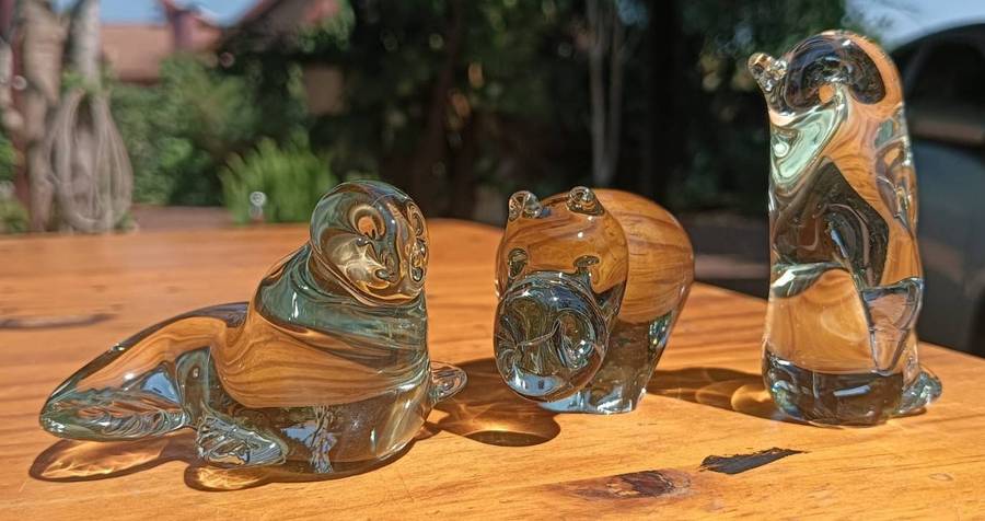 Large Group of 14 Ngwenya Glass Animals: Uncommon Rabbit, Whale, Squirrel, Pengiun, Crocodile etc