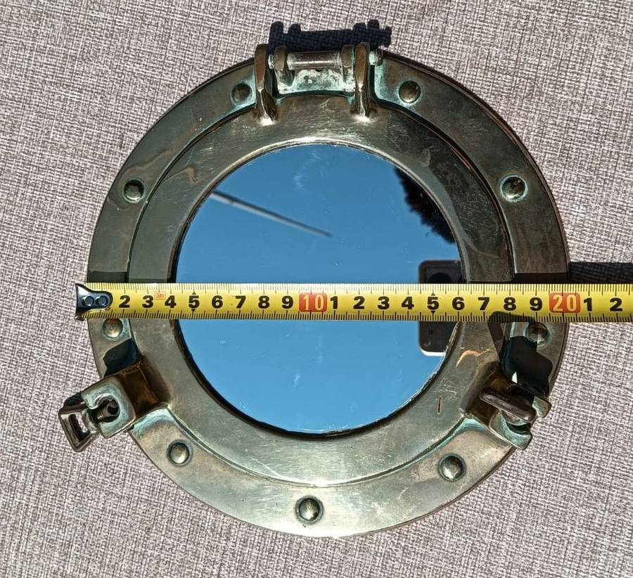 Nautical Brass Round Ships Porthole Shaped Wall Mirror - With Clamps to Open and Close