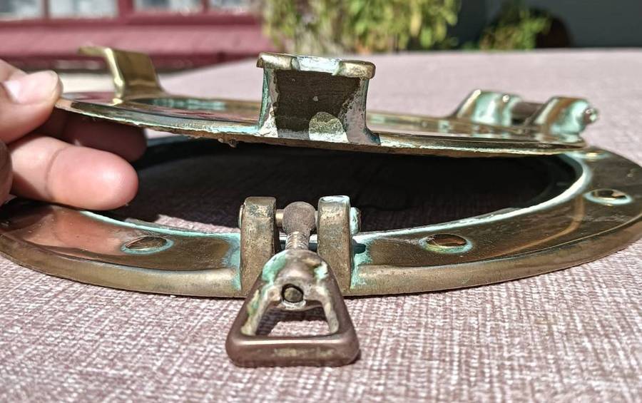 Nautical Brass Round Ships Porthole Shaped Wall Mirror - With Clamps to Open and Close