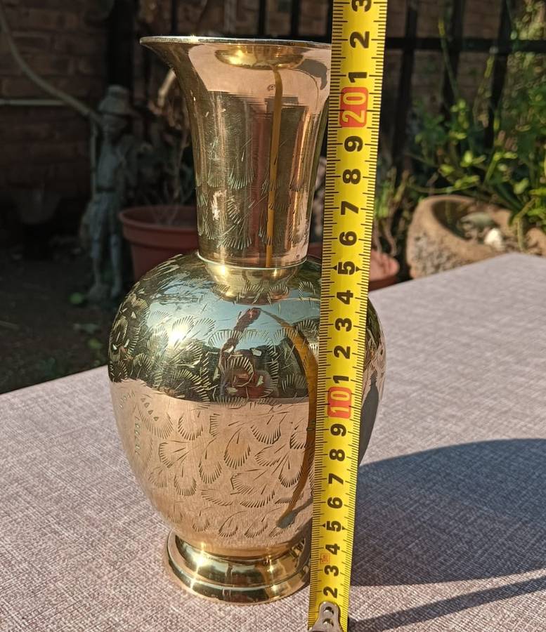 Beautiful Brass Vase with Engraved Floral Design 22cm High