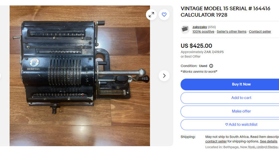 Vintage 1947 Brunsviga 15 German Mechanical Calculator One of only 7470 produced! Still Working!