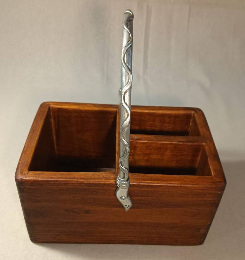 Carrol Boyes (SA 1954-2019) Early Design Pewter and Wood Cutlery Holder with Wave Designer Handle