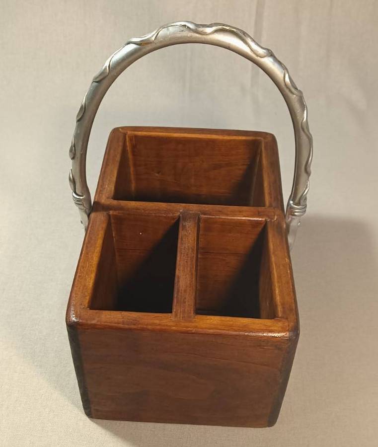 Carrol Boyes (SA 1954-2019) Early Design Pewter and Wood Cutlery Holder with Wave Designer Handle