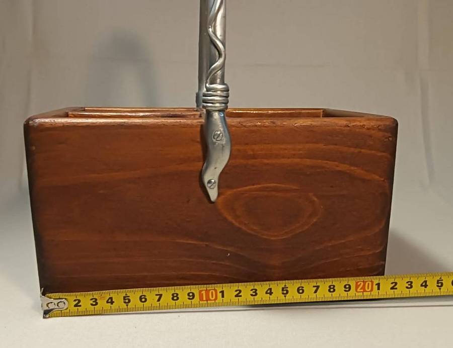 Carrol Boyes (SA 1954-2019) Early Design Pewter and Wood Cutlery Holder with Wave Designer Handle