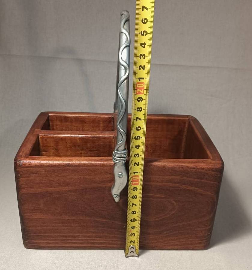 Carrol Boyes (SA 1954-2019) Early Design Pewter and Wood Cutlery Holder with Wave Designer Handle