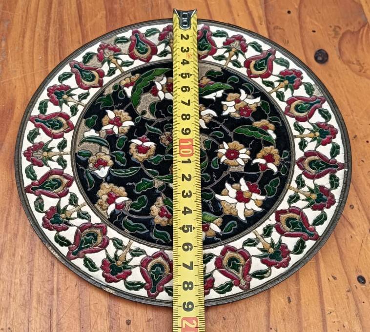 Magnificent Vintage Cloisonne Enamel on Brass Greek Byzantine Mosaic Plate 19cm Diameter Weigh 445g