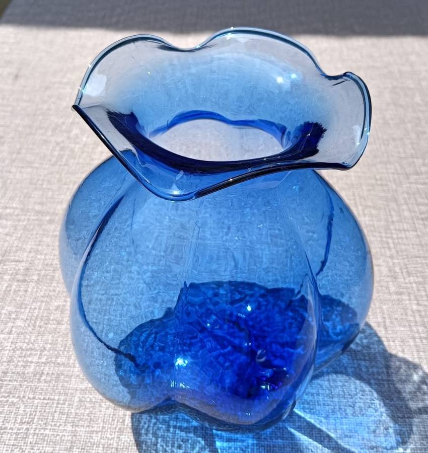 Cobalt Blue Flower-Bulb Shaped Glass Vase Marked Possible Hazel Atlas USA