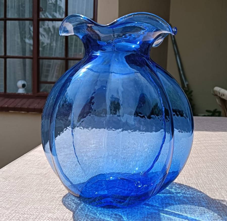 Cobalt Blue Flower-Bulb Shaped Glass Vase Marked Possible Hazel Atlas USA