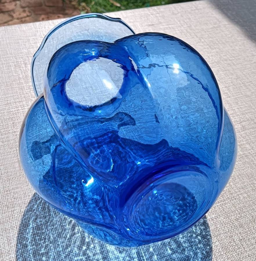 Cobalt Blue Flower-Bulb Shaped Glass Vase Marked Possible Hazel Atlas USA