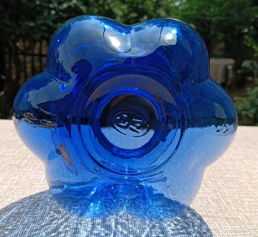Cobalt Blue Flower-Bulb Shaped Glass Vase Marked Possible Hazel Atlas USA