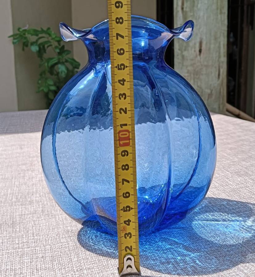 Cobalt Blue Flower-Bulb Shaped Glass Vase Marked Possible Hazel Atlas USA