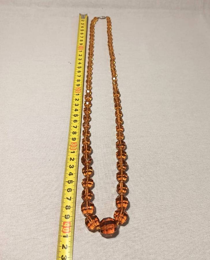Vintage Art Deco Faceted Graduated Citrine Amber Color Chrystal Bead Necklace in Velvet lined box