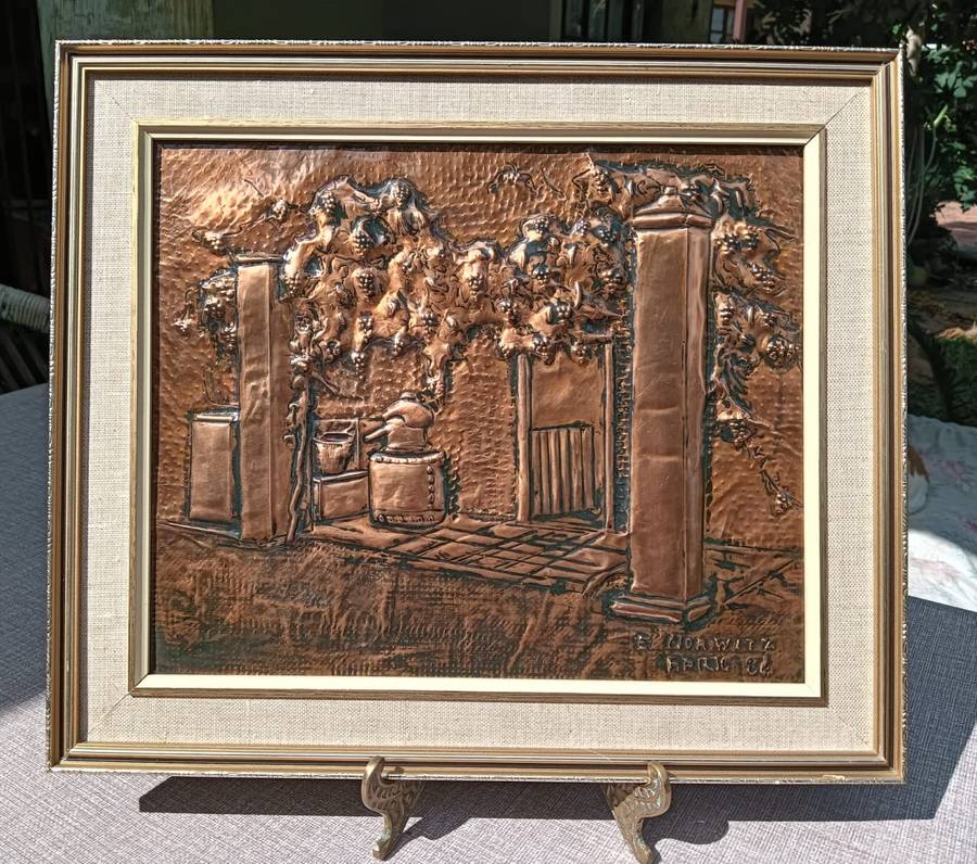 Intriguing Old Wine Farmhouse Moonshine Distillery Copper Relief Artwork Signed E Norwitz Dated 1984