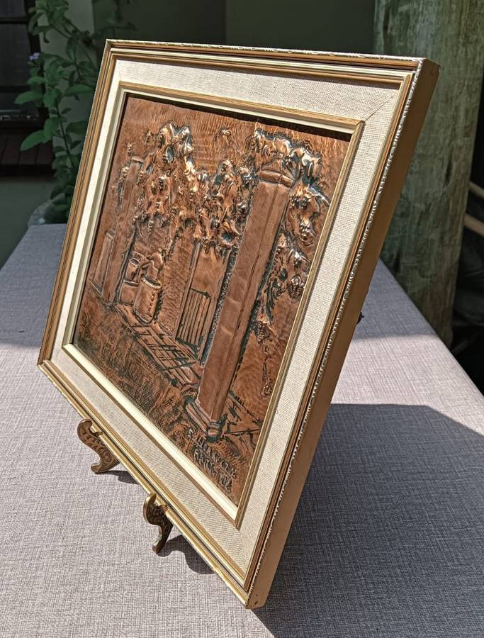 Intriguing Old Wine Farmhouse Moonshine Distillery Copper Relief Artwork Signed E Norwitz Dated 1984