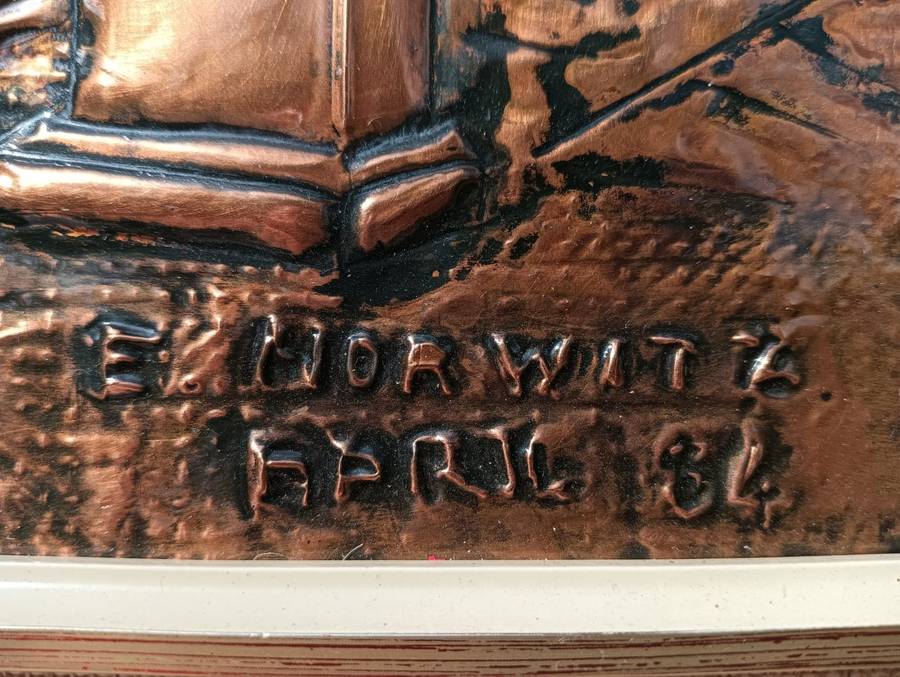 Intriguing Old Wine Farmhouse Moonshine Distillery Copper Relief Artwork Signed E Norwitz Dated 1984