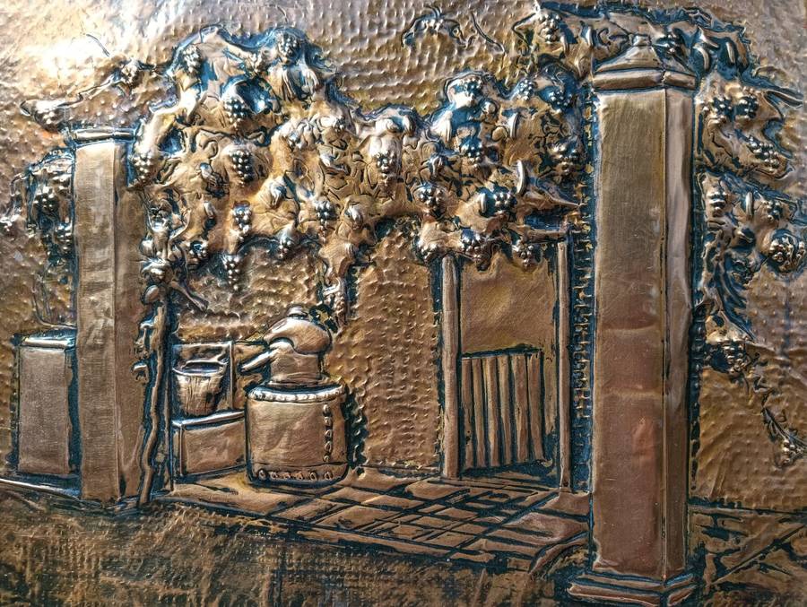 Intriguing Old Wine Farmhouse Moonshine Distillery Copper Relief Artwork Signed E Norwitz Dated 1984