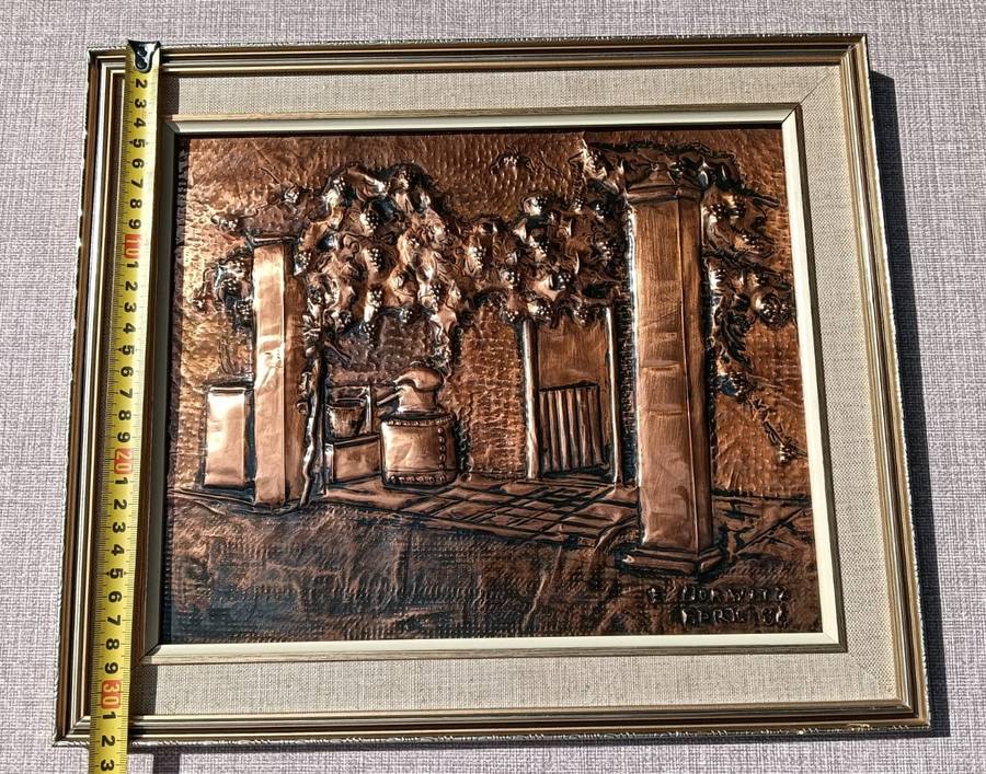 Intriguing Old Wine Farmhouse Moonshine Distillery Copper Relief Artwork Signed E Norwitz Dated 1984