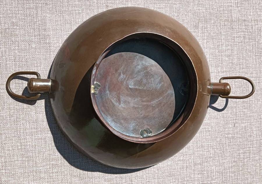 Vintage 1950s De Klerk (Last SA Coppersmith!) Copper Bowl with Flower Grill and Dropside Handles