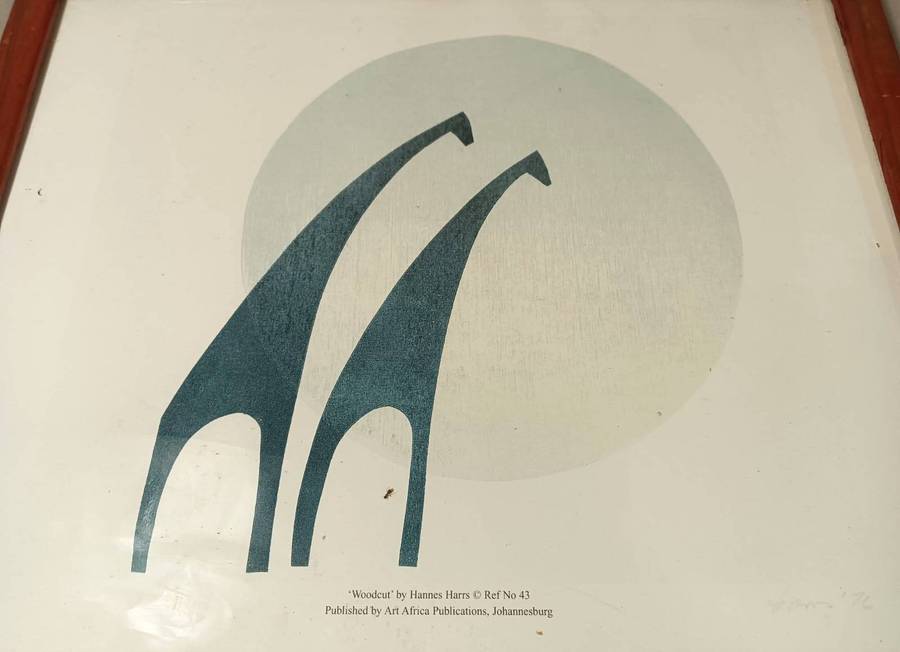 Hannes Harrs (1927-2006) Framed Colour Woodcut Print Abstract Giraffe Composition Signed Harrs 76