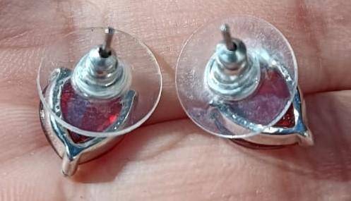 Lovely Pair of Heart Shaped Red Rhinestone Stud Earrings