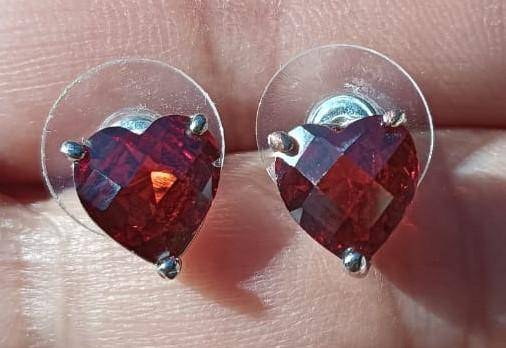 Lovely Pair of Heart Shaped Red Rhinestone Stud Earrings