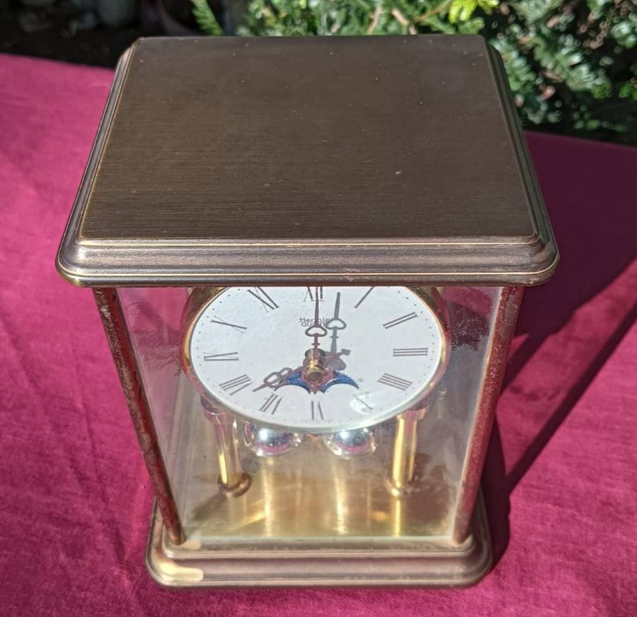 Vintage Hermle West Germany (1949-1990) Quartz Brass Mantle Clock with Torsion Pendulum Not Working