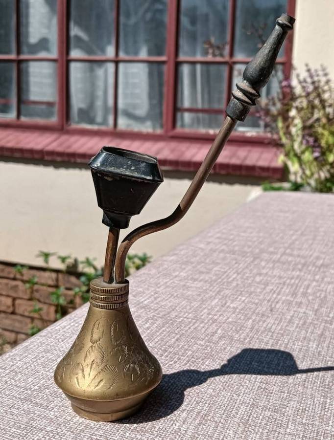 Small Vintage Indian Brass Pocket Hookah / Shisha Pipe / Water Pipe - Hand Engraved