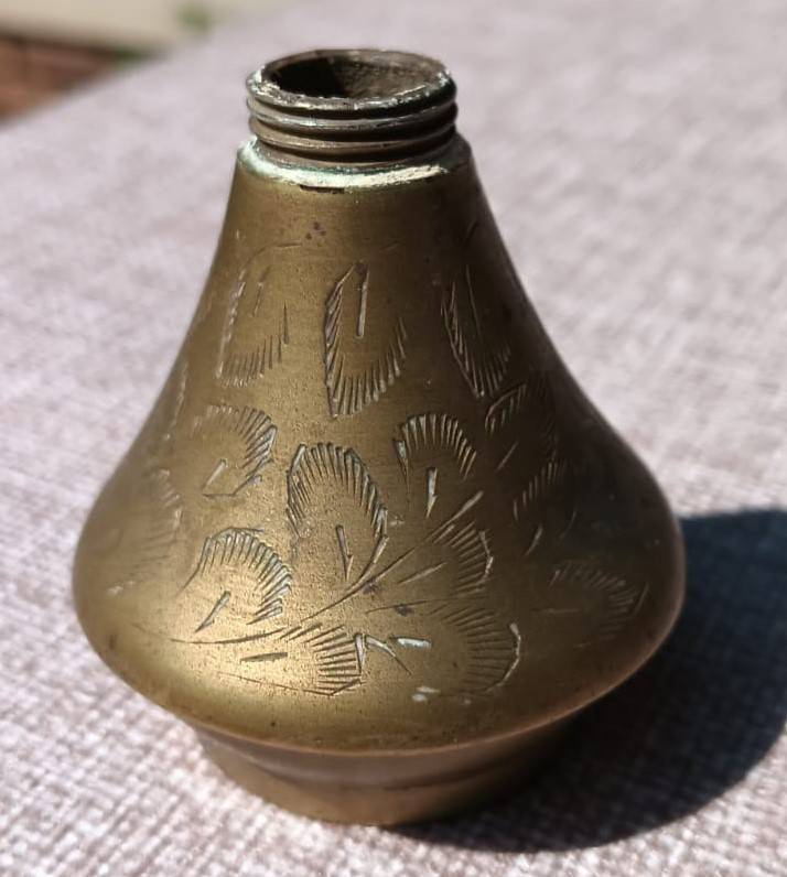 Small Vintage Indian Brass Pocket Hookah / Shisha Pipe / Water Pipe - Hand Engraved