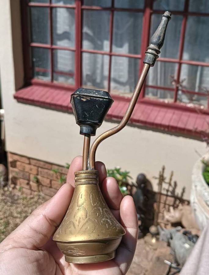 Small Vintage Indian Brass Pocket Hookah / Shisha Pipe / Water Pipe - Hand Engraved