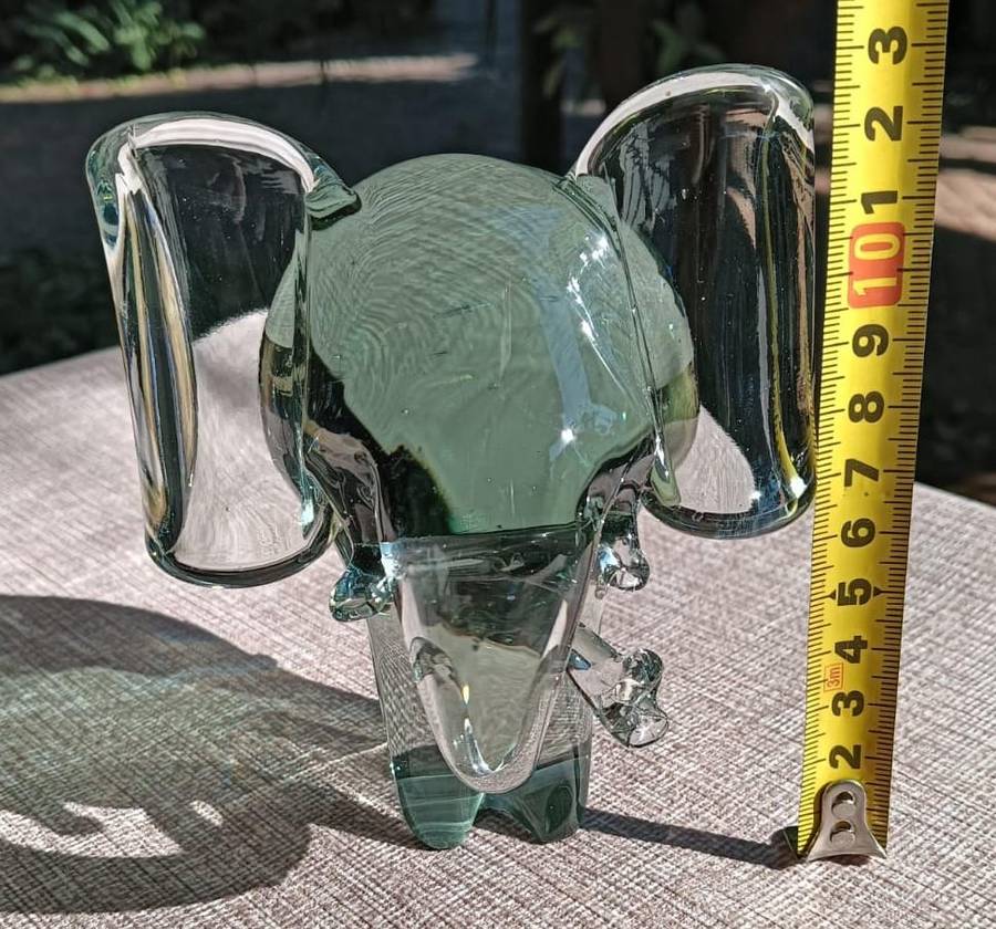 Massive Ngwenya Glass Elephant with Trunk Curled in Feeding Motion Large 13cm High Weighs Nearly 1kg
