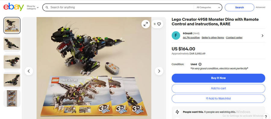 Motorised Lego Creator 4958 Dino Monster Set Mouth Opens! Arms Move! - Introduced 2007 Retired 2008