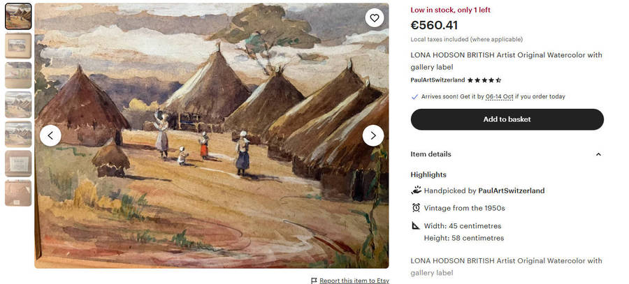 Iona M Hodson (Scottish/SA 1897-198?) Watercolour Jacaranda Trees with Pergola Framed 44cm H 39cm W