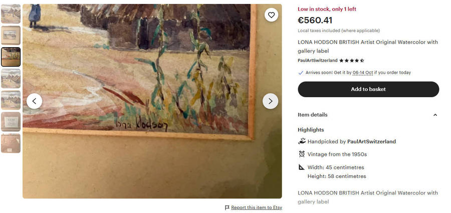 Iona M Hodson (Scottish/SA 1897-198?) Watercolour Jacaranda Trees with Pergola Framed 44cm H 39cm W