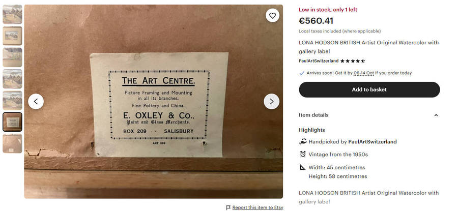 Iona M Hodson (Scottish/SA 1897-198?) Watercolour Jacaranda Trees with Pergola Framed 44cm H 39cm W