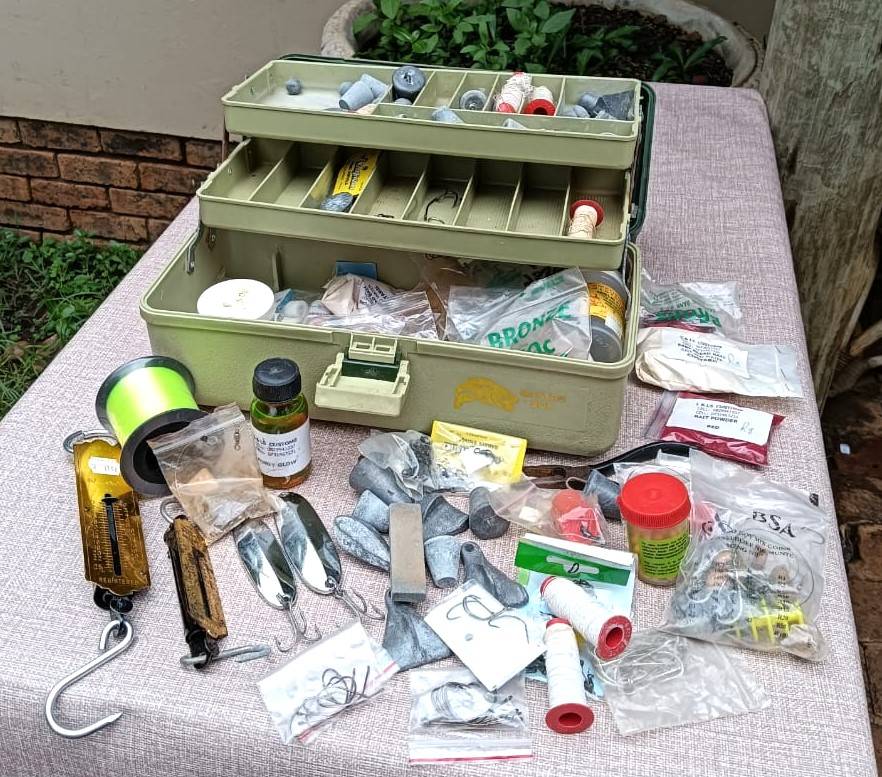 Master Fishing Tackle Box Filled With Salt and Fresh Water Fishing Sinkers, Hooks, Scales, Lures etc