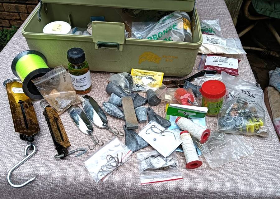 Master Fishing Tackle Box Filled With Salt and Fresh Water Fishing Sinkers, Hooks, Scales, Lures etc