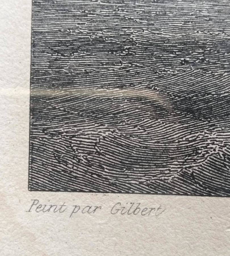 Antique 1780s French British Naval Battle Line Engraved Print after painting by Jean Michel Gilbert