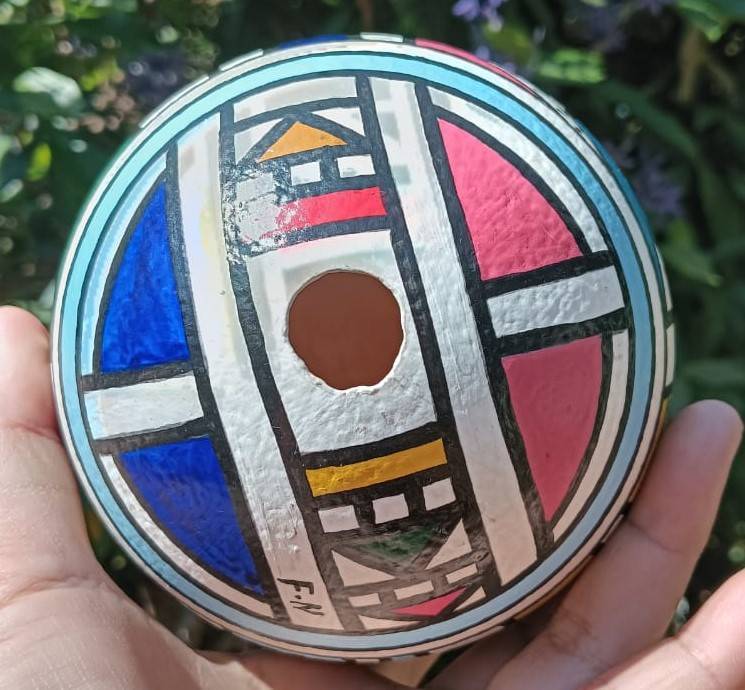 Another Ester Mahlangu Ndebele Styled Ostrich Egg Signed F.N by Artist No Stand No 2 of 4 Eggs on Au