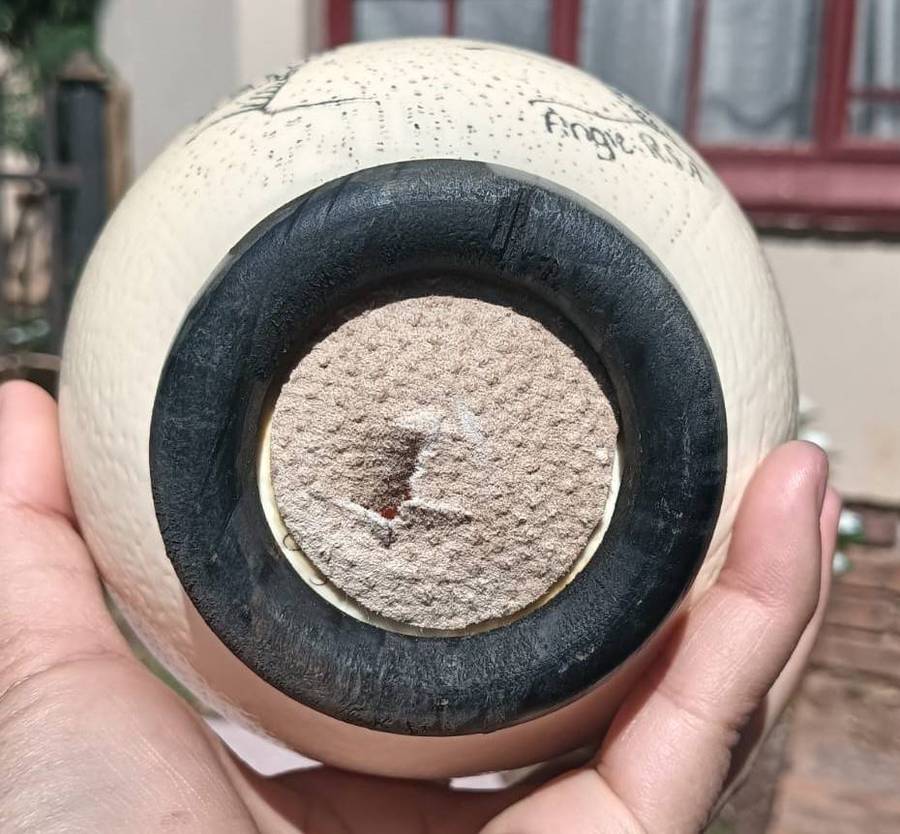 Cleopatras Needle Kango Grotte Grahamstown Ostrich Egg Signed Angie RSA With Attached Stand No 3 of