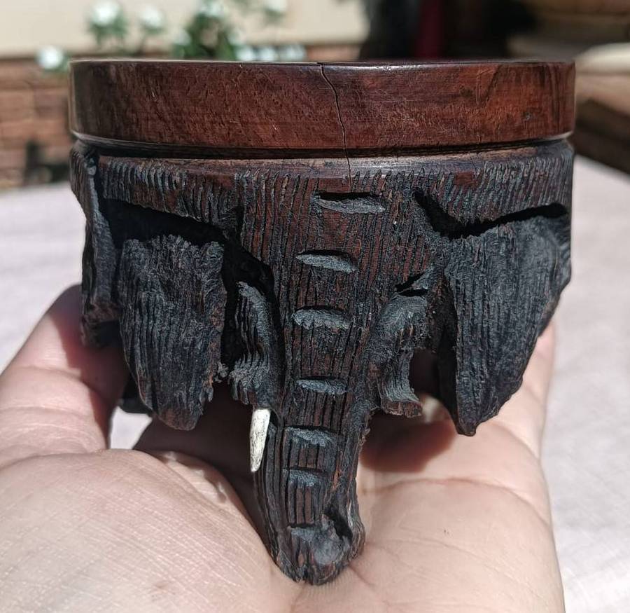 Hand Painted Ostrich Egg with Carved Wooden Elephant Stand No 4 of 4 Eggs on Auc