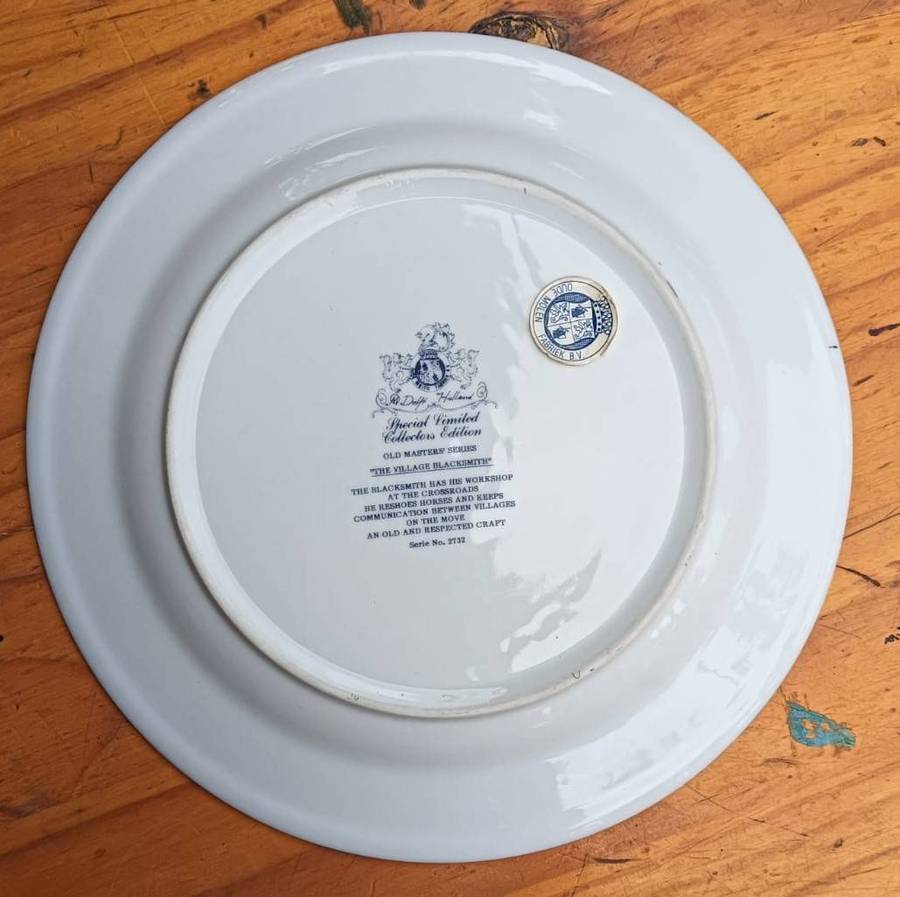 Delft Holland Oude Molen Fabriek Dutch Village Blacksmith Plate Special Limited Edition Bracket In