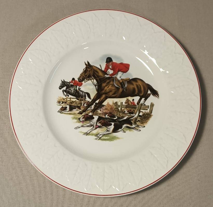 Spanish Pontessa Fox Hunting Ironstone Plate with Red Jacket Riders and Hounds