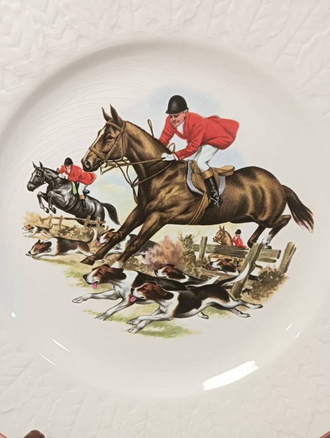 Spanish Pontessa Fox Hunting Ironstone Plate with Red Jacket Riders and Hounds