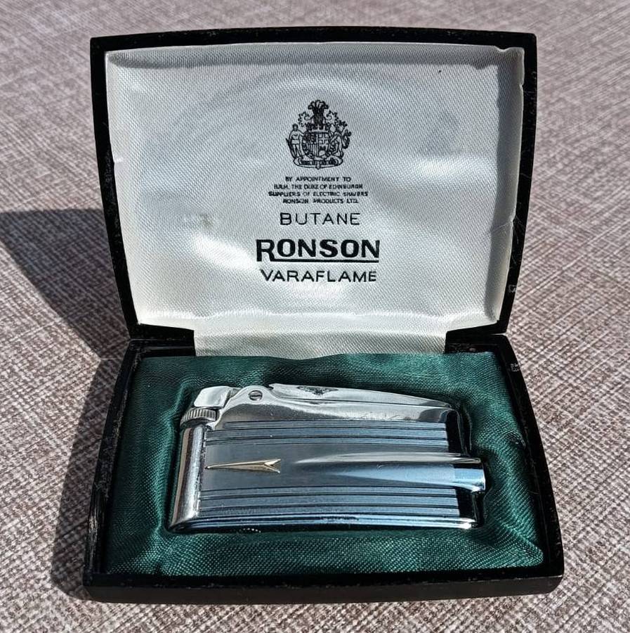 Ronson Butane Veraflame Lighter in Original Box by Appointment of Duke of Edinburgh  Vintage 1950s