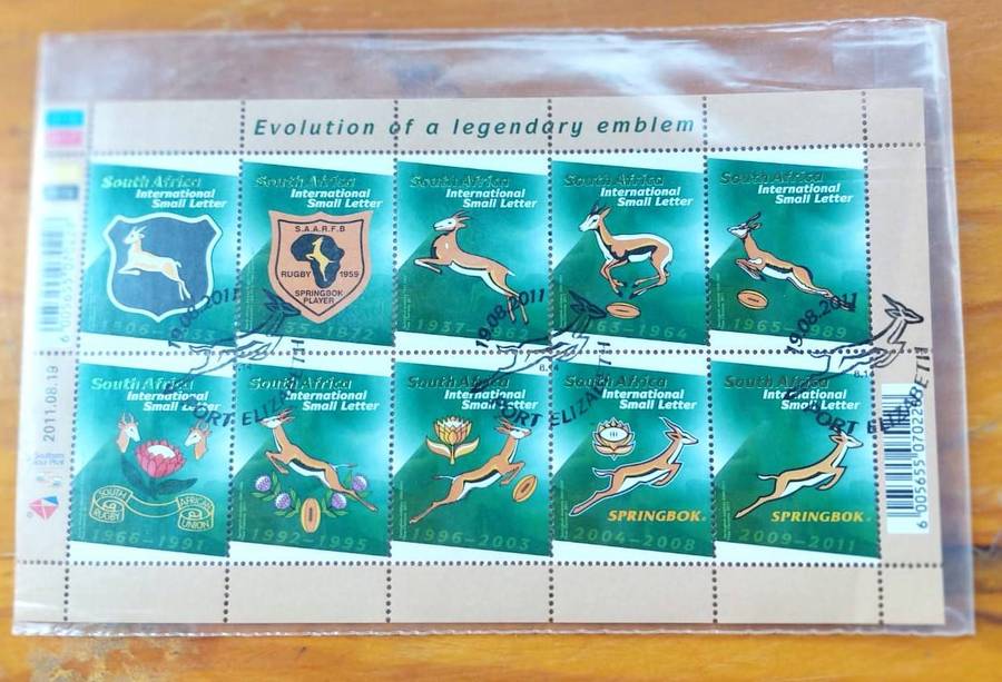 South Africa 2011 Evolution of Springbok Rugby Emblem Stamp Sheet Cat Value R600