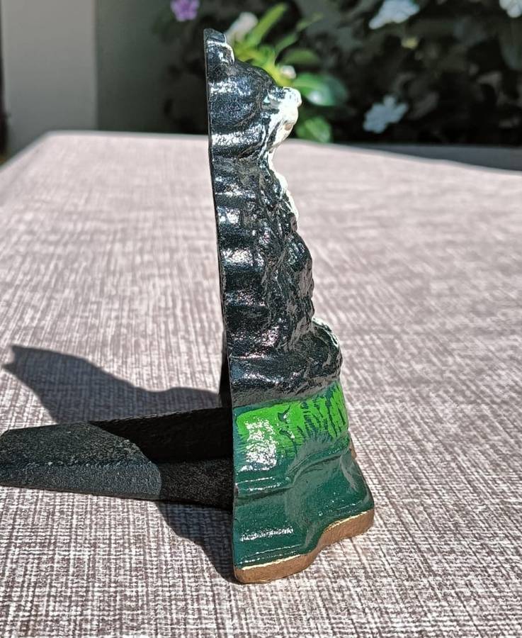 Beautiful Hand Painted Black Cat Cast Iron Door Stop Small 11cm High