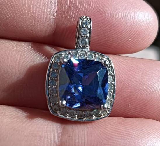 CL (Common Lines) Sterling Silver and Blue and White Rhinestone Pendant 4.2g